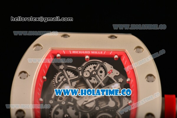 Richard Mille RM 055 Bubba Watson Tourbillon Manual Winding Steel Case with Skeleton Dial and Dot Markers - Red Inner Bezel - Click Image to Close